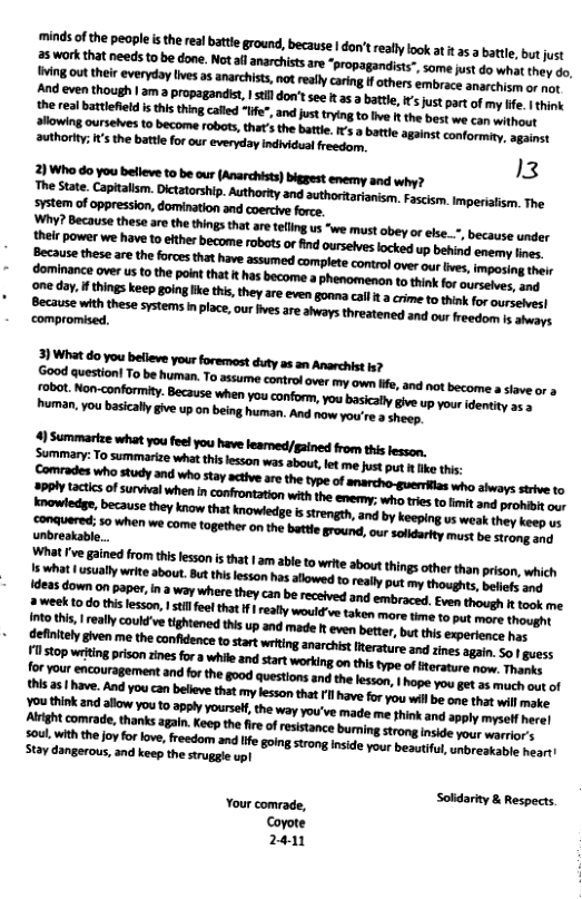 2)Wha do you belleve to be ur (Anarchits) biggest enemy and why? e e, Captalam. Dicttorship. Authoy and authotaianisn. ascism, mperisism. The  e ecause these arth hings that aretellingus we must bey o es..*, because under ey et e have o etherbecome robots o i ouseves ocked u bei ey e oo 2 the forces that hav asumed complte contro over our e, mpmni i e s 0 th i tht € s become  phenomencn o thio o e oy  Your comrade, Copote 2411 